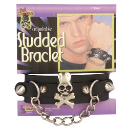 Studded Skull Bracelet With Chain