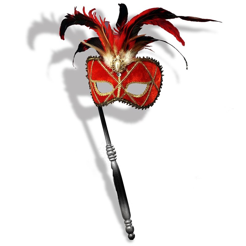 Red Venetian Mask with Stick for the 2022 Costume season.