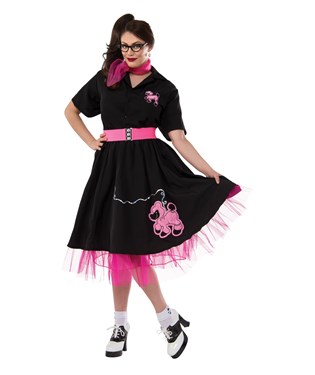 Complete Poodle Skirt Outfit Black & Pink Adult Plus Costume
