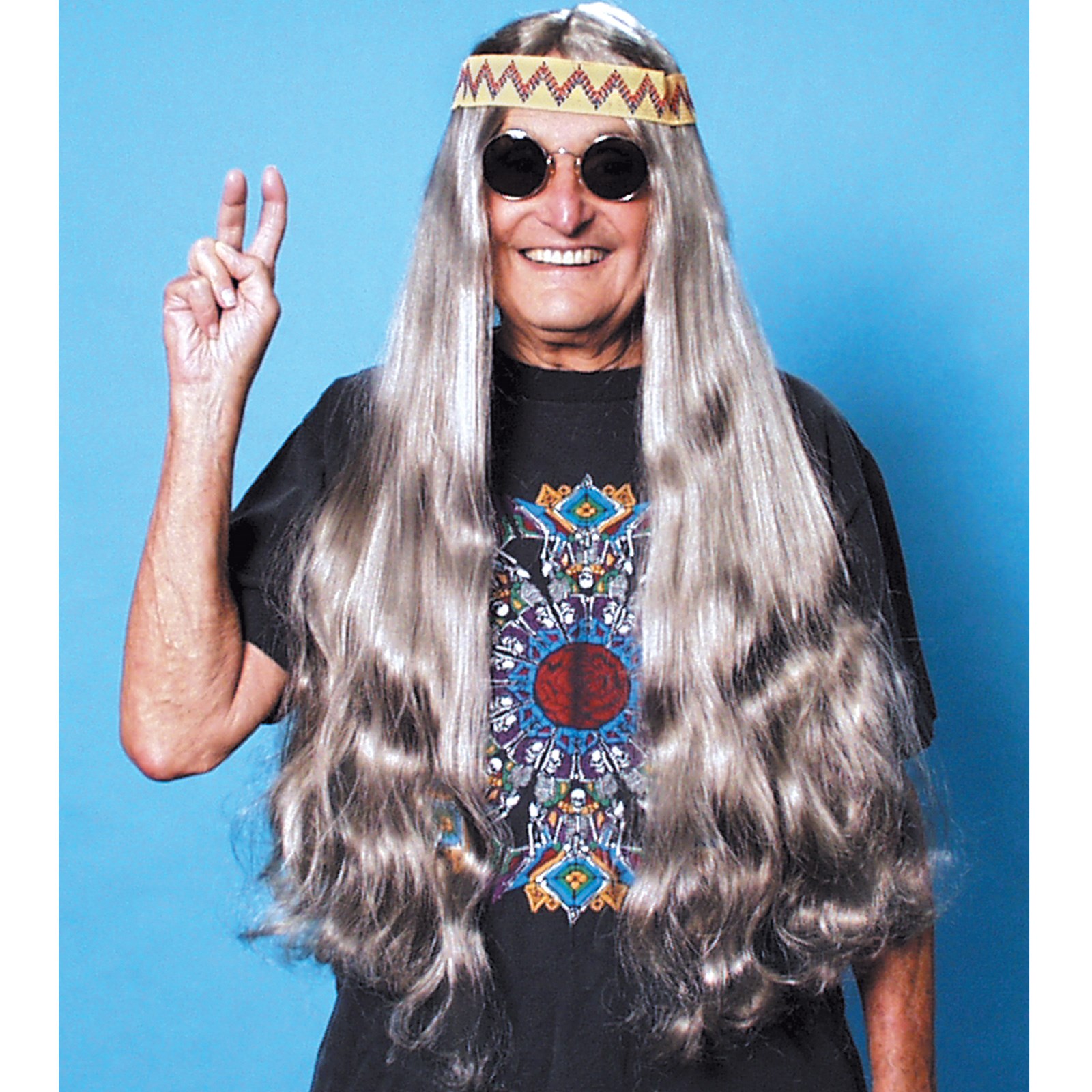 Long Hippie Wig with Headband (Grey)