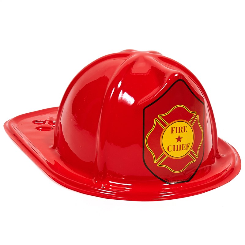 Child Size Red Plastic Fire Chief Hat for the 2022 Costume season.