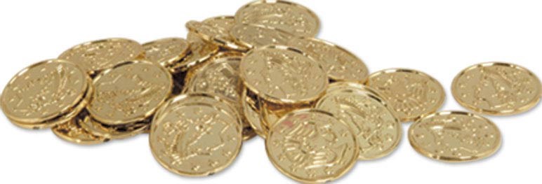 Plastic Gold Coins (100 count) for the 2022 Costume season.