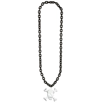 Black Chain Beads With Skull & Crossbones Medallion