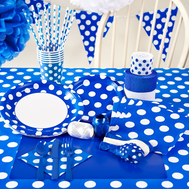 Blue and White Dots Party Supplies for the 2022 Costume season.