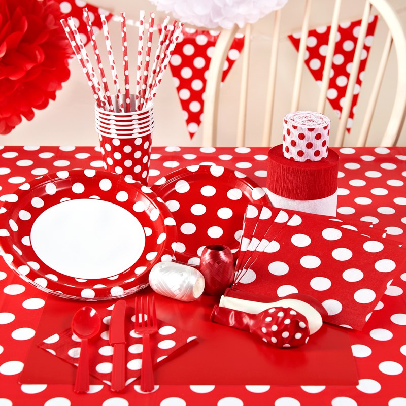 Red and White Dots Party Supplies for the 2022 Costume season.