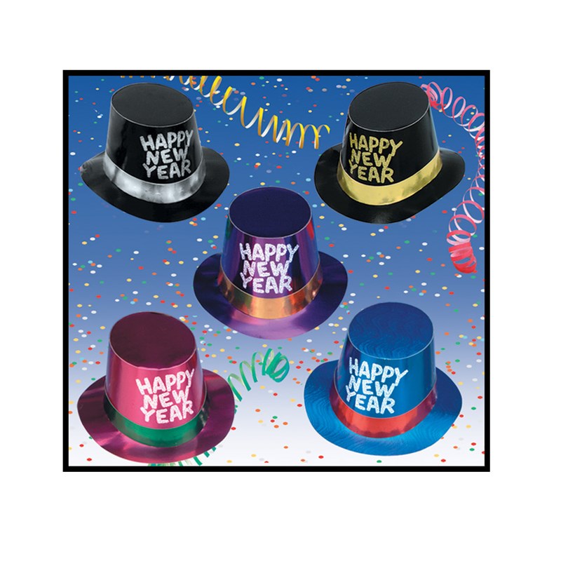 New Years Foil Hi Hat with Glitter Assorted (1 count) for the 2022 Costume season.