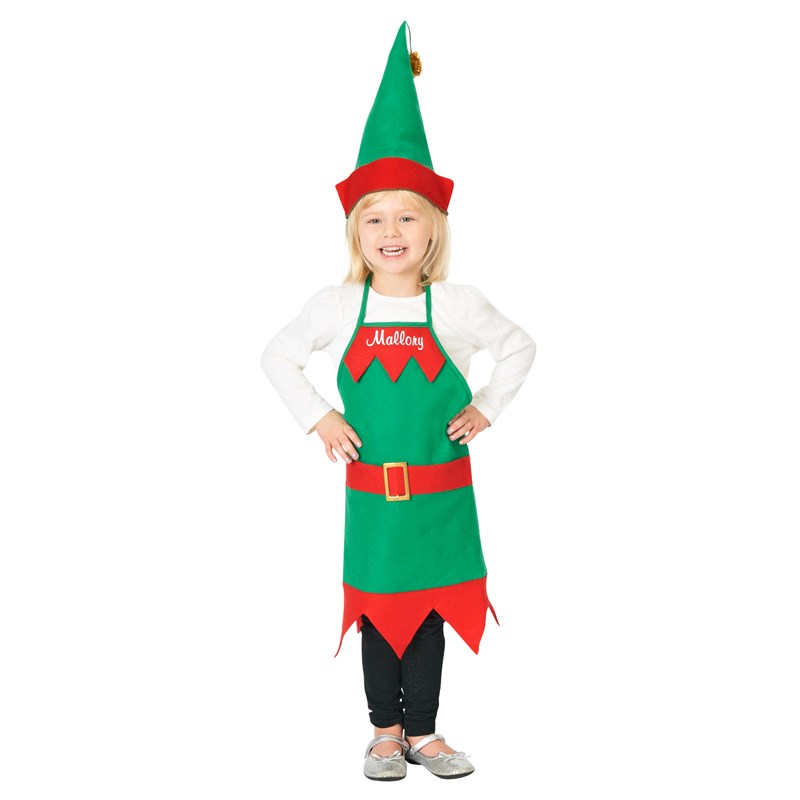Elf Embroidered Holiday Apron and Hat Child for the 2022 Costume season.