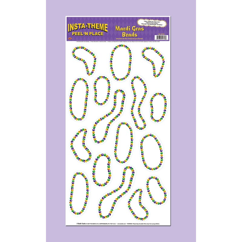 Mardi Gras Beads Peel N Place (16 count) for the 2022 Costume season.
