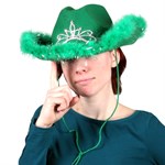 Green Light Up Cowgirl Hat with Marabou Trim