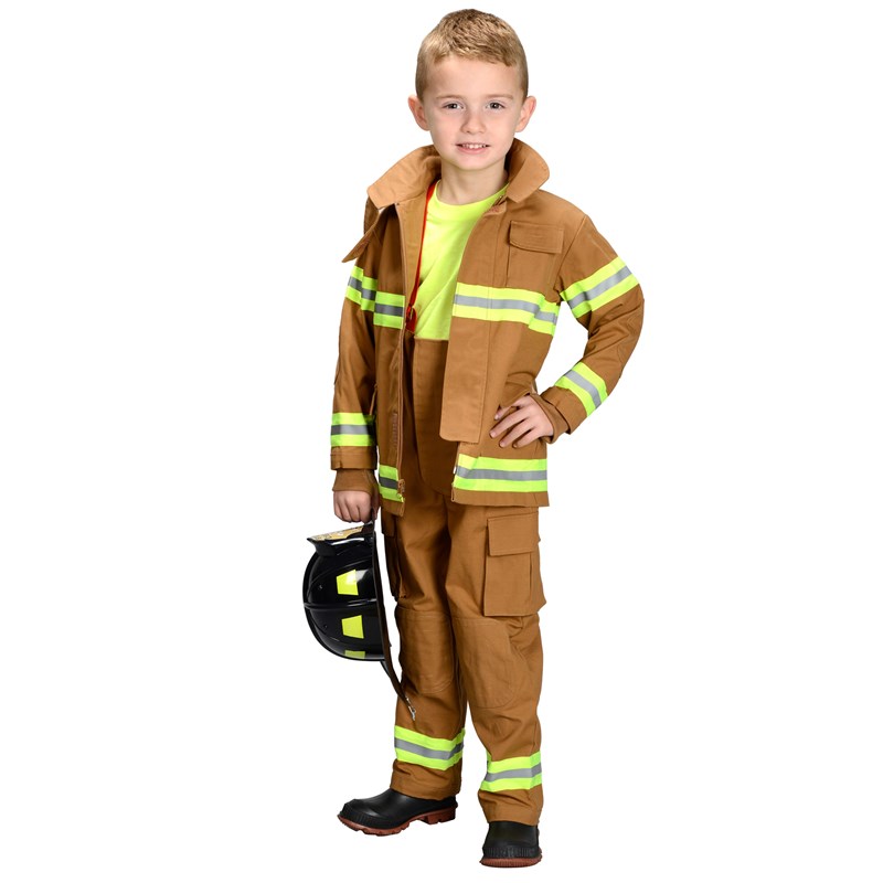 Jr. Fire Fighter Suit Tan Child Costume for the 2022 Costume season.