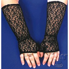Gloves, Lace Fingerless, Elbow (Black)
