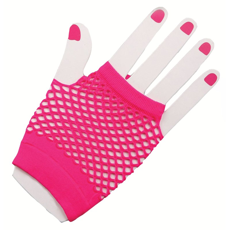 80s Neon Pink Short Fishnet Adult Gloves for the 2022 Costume season.