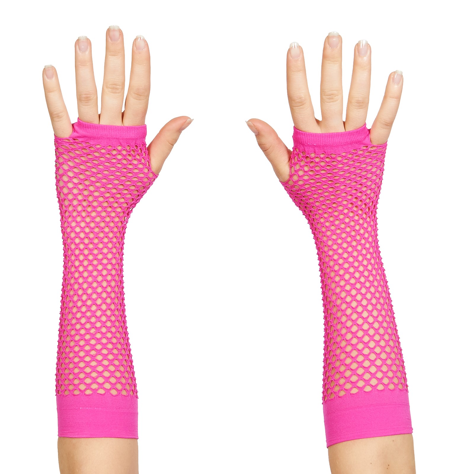 80s Neon Pink Long Fishnet Adult Gloves