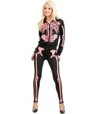 Ladies Skeleton Hoodie Sweatshirt Pink Adult