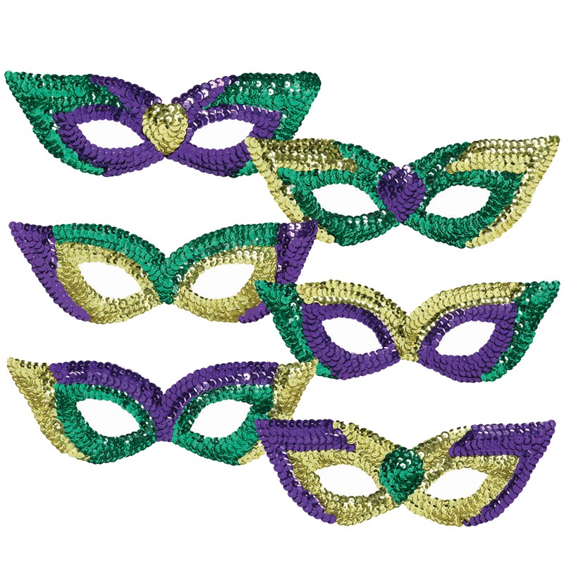 Mardi Gras Sequin Party Masks (6 count) for the 2022 Costume season.