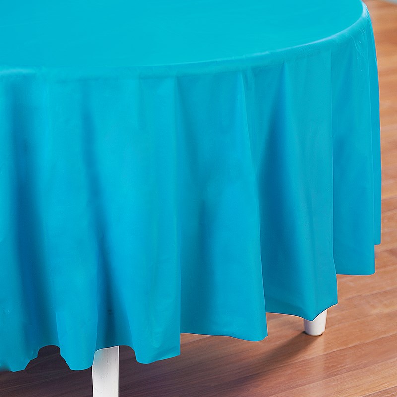 Bermuda Blue (Turquoise) Round Plastic Tablecover for the 2022 Costume season.