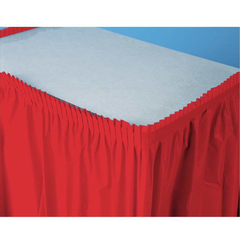 Classic Red (Red) Plastic Table Skirt for the 2022 Costume season.