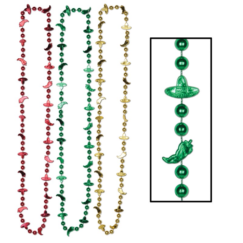 Red, Green Yellow Fiesta Bead Necklace (6 count) for the 2022 Costume season.