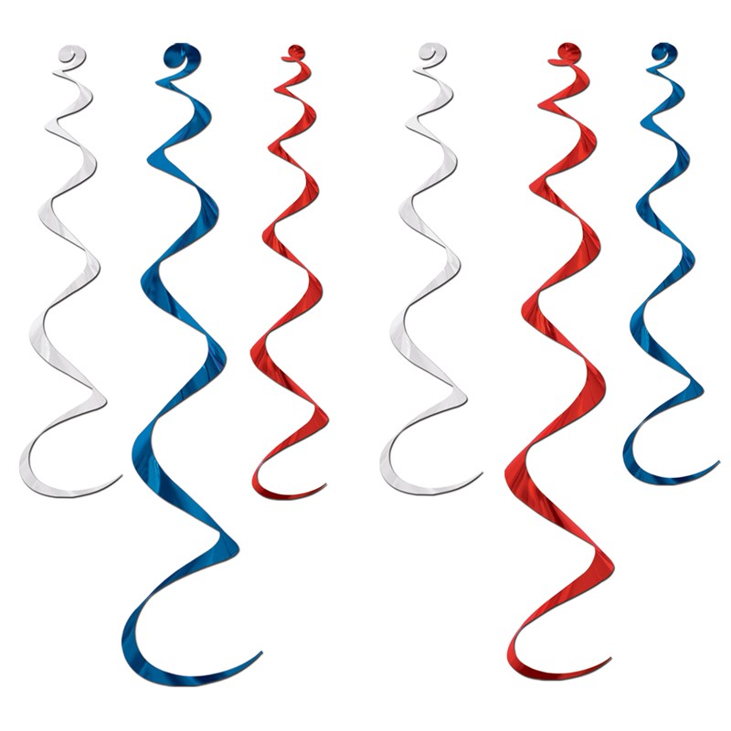 Red, White and Blue Twirly Whirlys (6 count) for the 2022 Costume season.