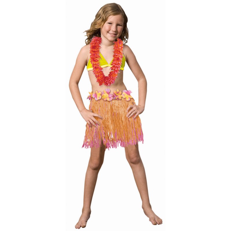 Child Two Tone Pink  and  Orange Hula Skirt for the 2022 Costume season.