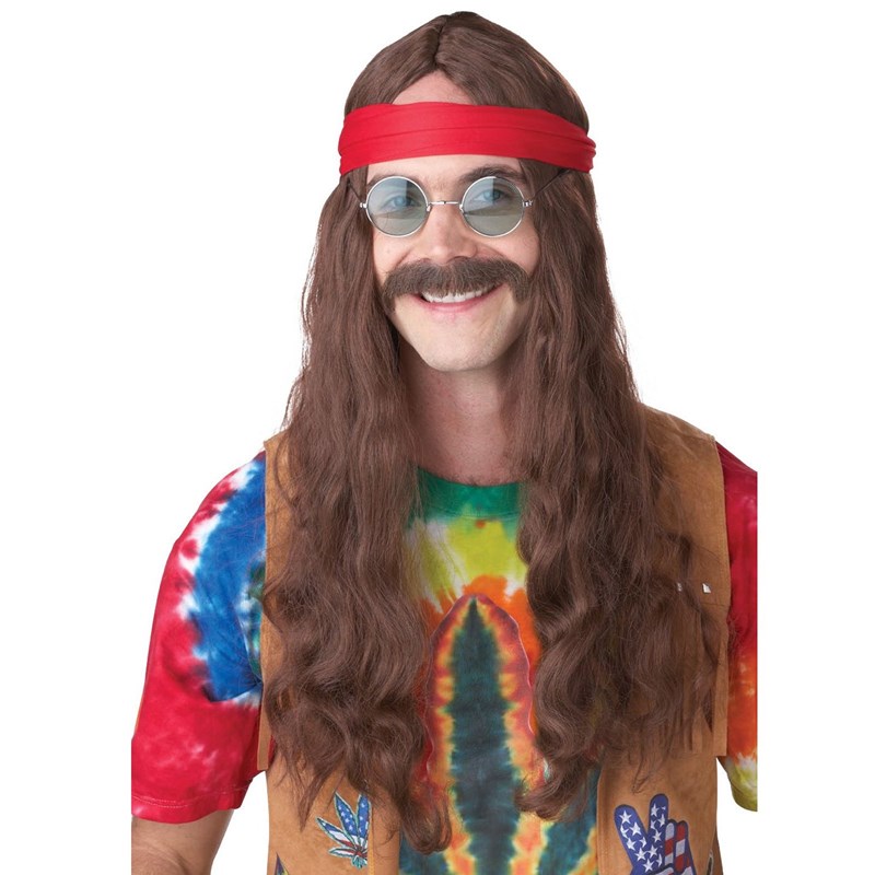 Hippie Man (Brown) Adult Wig and Moustache for the 2022 Costume season.