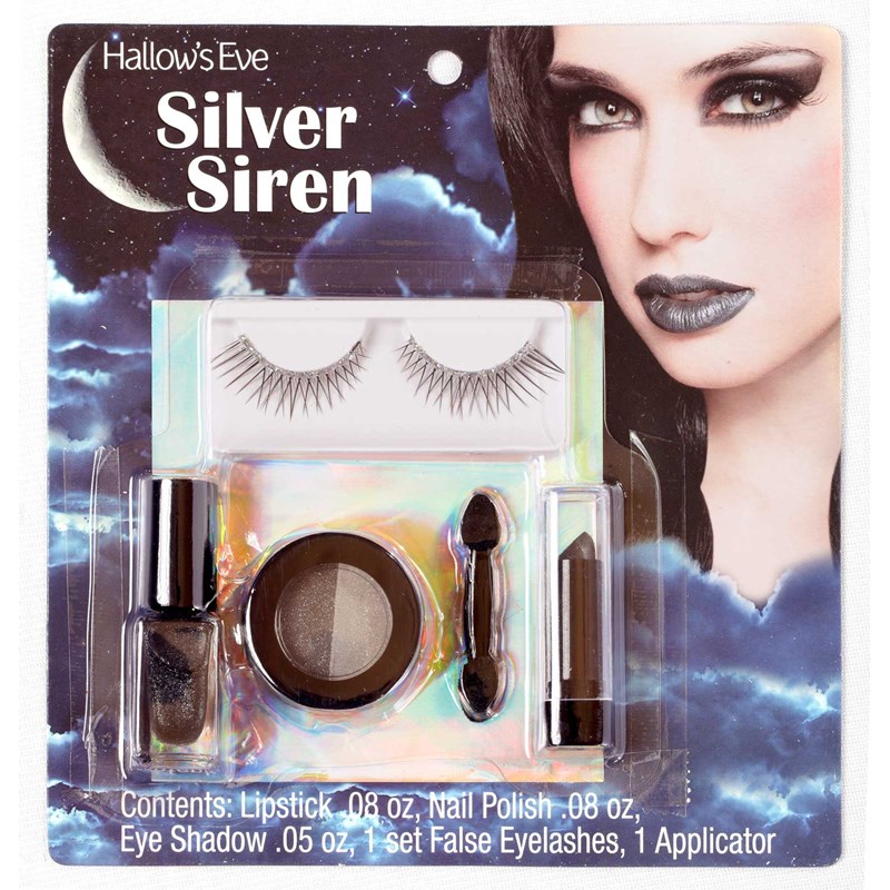 Hallows Eve Silver Siren Makeup and False Eyelashes Kit Adult for the 2022 Costume season.
