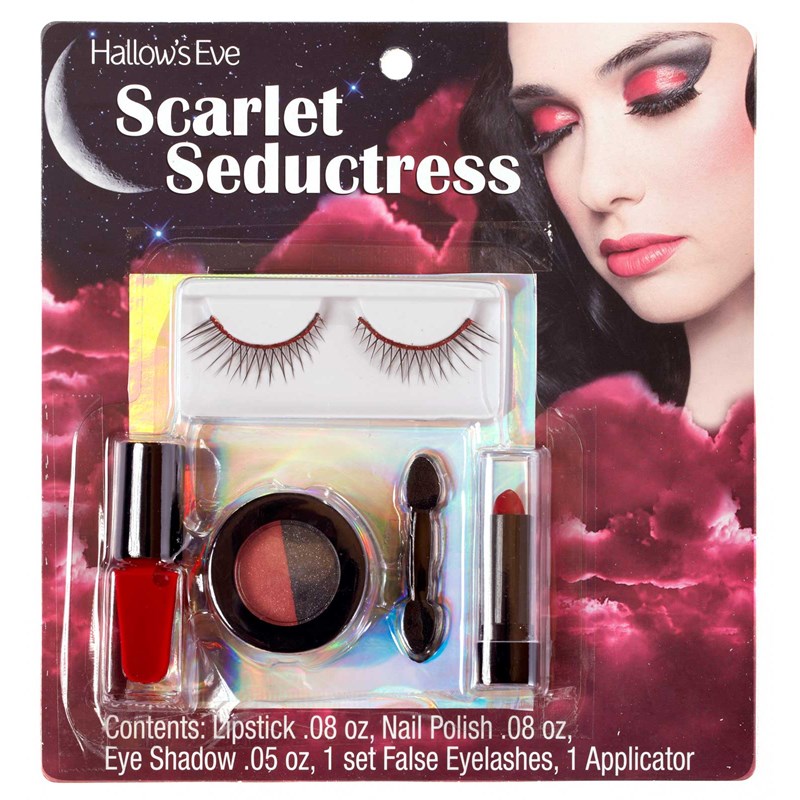 Hallows Eve Scarlet Seductress Makeup and False Eyelashes Kit Adult for the 2022 Costume season.