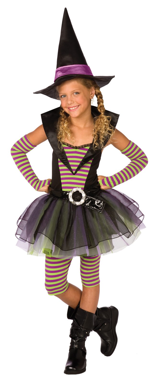 Green and Purple Striped Witch Child Costume