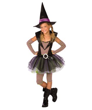 Green and Purple Striped Witch Child Costume