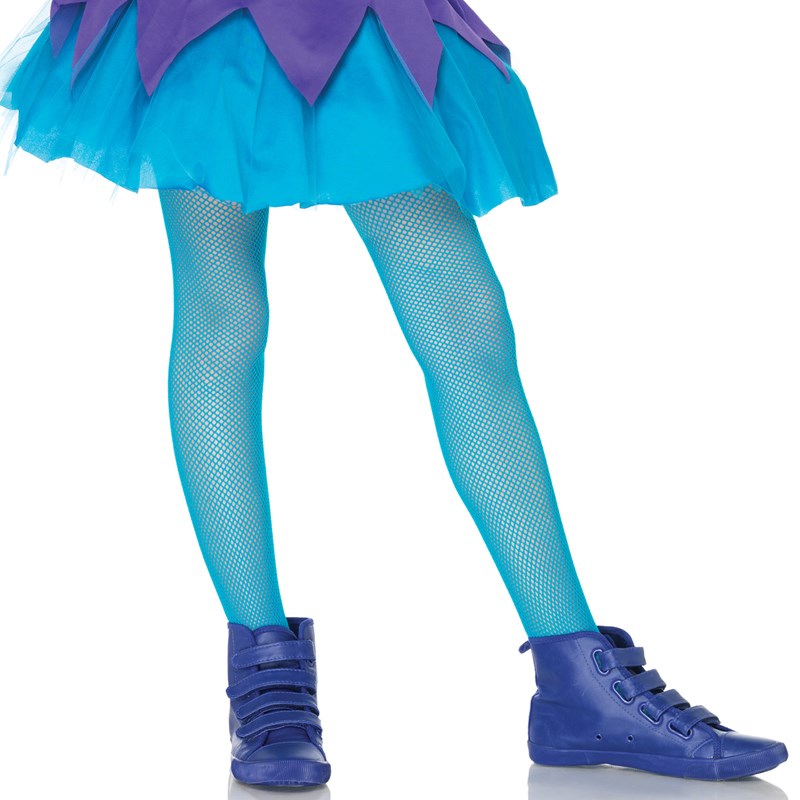 Neon Blue Kids Fishnet Tights for the 2022 Costume season.