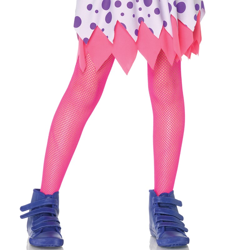 Neon Pink Kids Fishnet Tights for the 2022 Costume season.