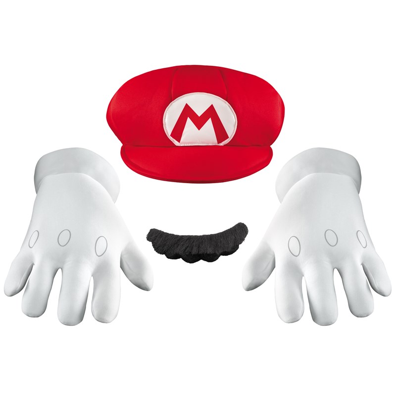 Super Mario Bros.   Mario Hat, Gloves And Mustache Kit for the 2022 Costume season.