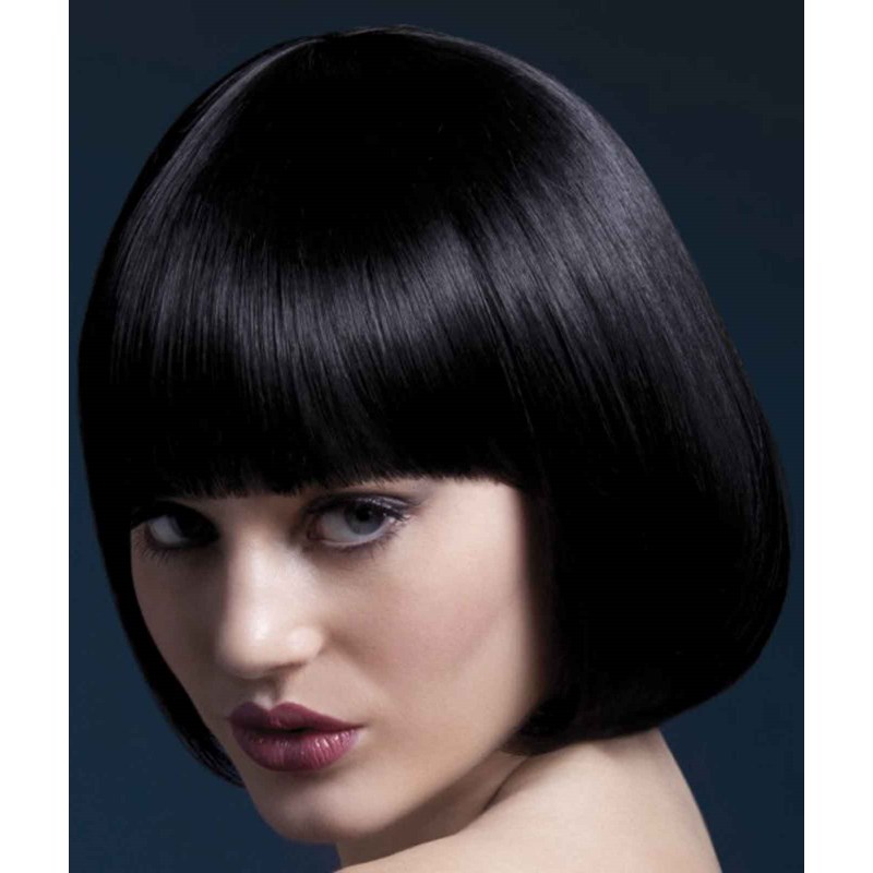 Fever Mia Short Black Wig With Bangs for the 2022 Costume season.