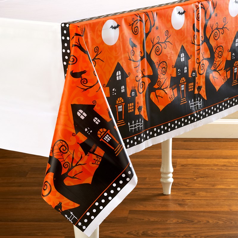 Frightfully Fancy Halloween Plastic Tablecover for the 2022 Costume season.