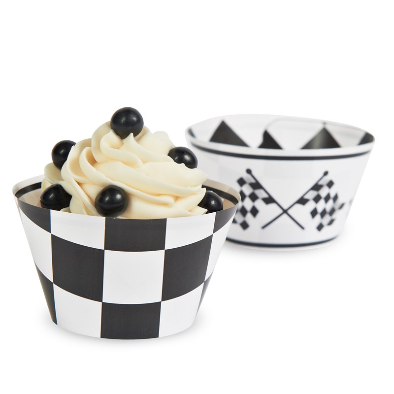 Black White Check Reversible Cupcake Wrappers (12 count) for the 2022 Costume season.