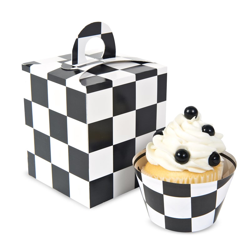 Black White Checked Cupcake Boxes (4 count) for the 2022 Costume season.