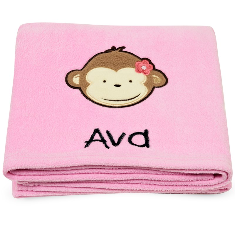 Pink Mod Monkey Applique Fleece Blanket   Embroidered for the 2022 Costume season.