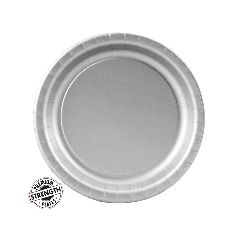 Shimmering Silver (Silver) Paper Dessert Plates (24 count) for the 2022 Costume season.