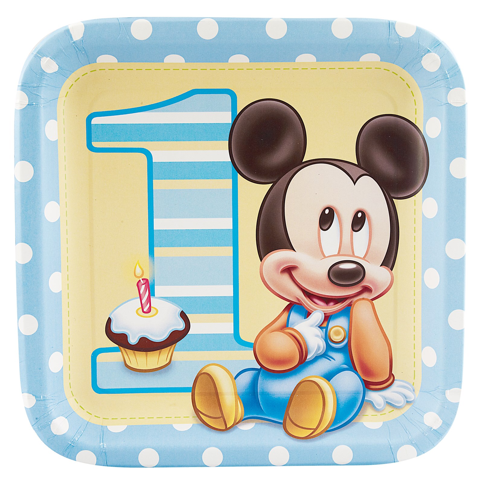 Disney Mickeys 1st Birthday Square Dinner Plates 8 count