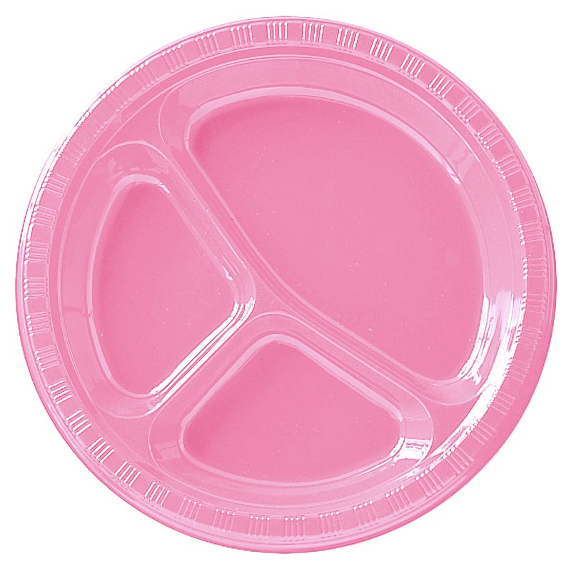 Candy Pink (Hot Pink) Plastic Divided Dinner Plates (20 count) for the 2022 Costume season.
