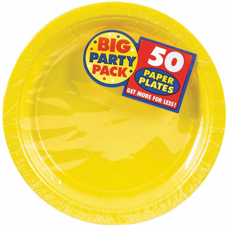 Yellow Sunshine Big Party Pack   Dinner Plates (50 count) for the 2022 Costume season.