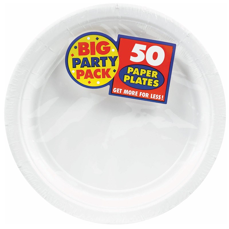 Frosty White Big Party Pack   Dinner Plates (50 count) for the 2022 Costume season.