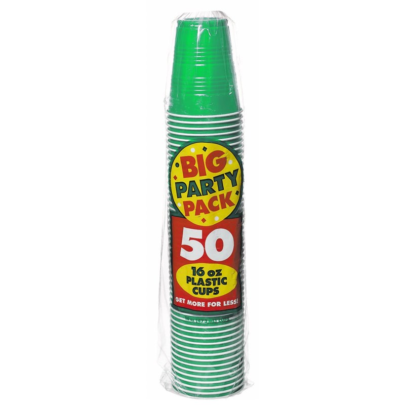Festive Green Big Party Pack   16 oz. Plastic Cups (50) for the 2022 Costume season.