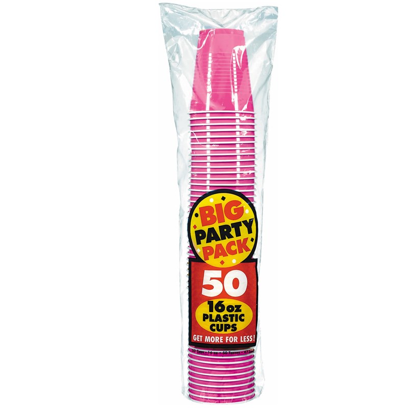 Bright Pink Big Party Pack   16 oz. Plastic Cups (50 count) for the 2022 Costume season.