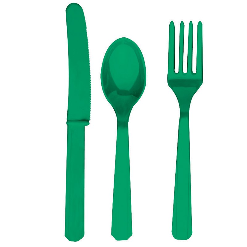 Festive Green Forks, Knives Spoons (8 each) for the 2022 Costume season.
