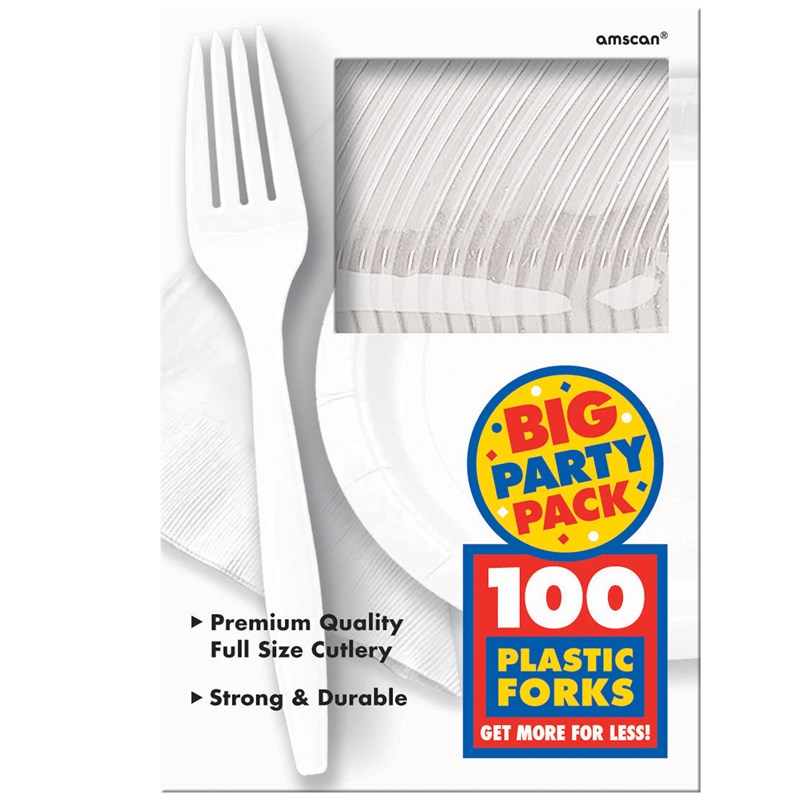 Frosty White Big Party Pack   Forks (100 count) for the 2022 Costume season.