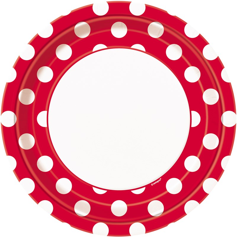 Red and White Dots Dinner Plates (8) for the 2022 Costume season.