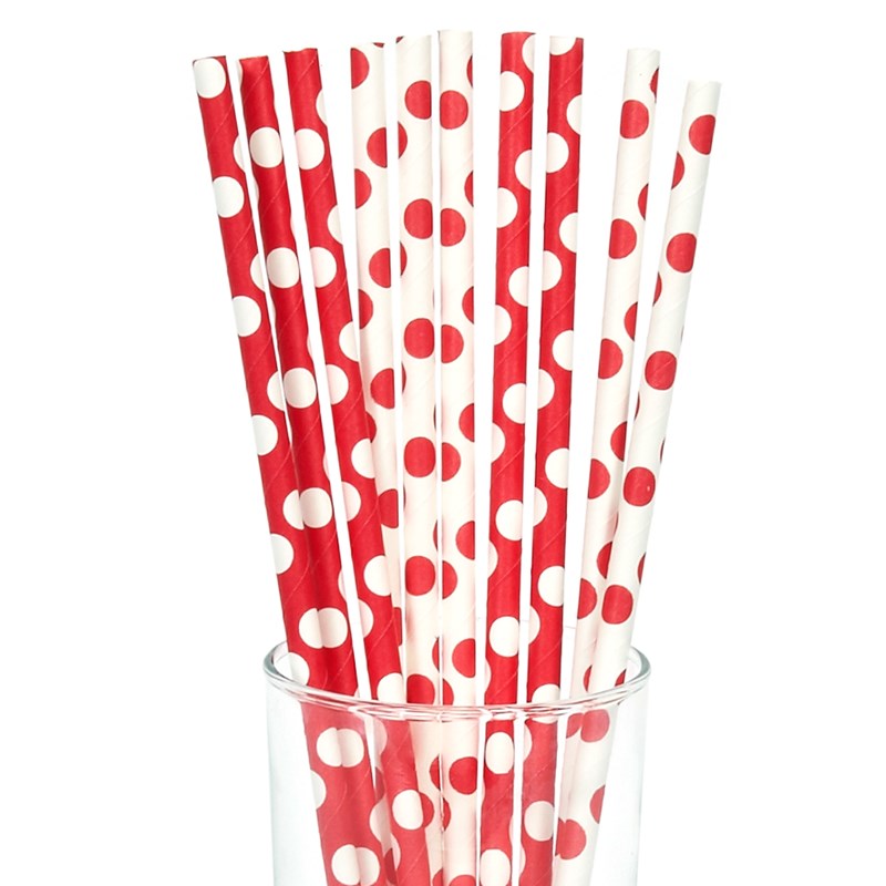 Red and White Dot Straws (10) for the 2022 Costume season.