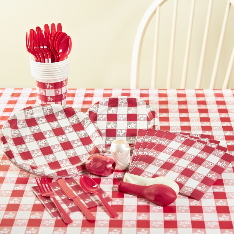Red Gingham Party Supplies for the 2022 Costume season.