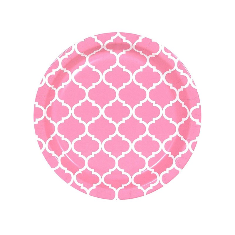 Candy Pink Quatrefoil Dessert Plates (8) for the 2022 Costume season.
